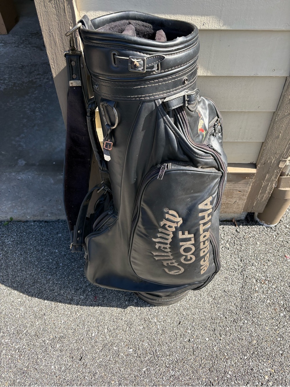 Callaway Black Men’s Pro Leather Golf Bag with Branded Pockets-Leans  Right